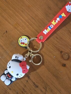 Hello Kitty Red Strap Key & Charm Keychain with White Rubber Figure